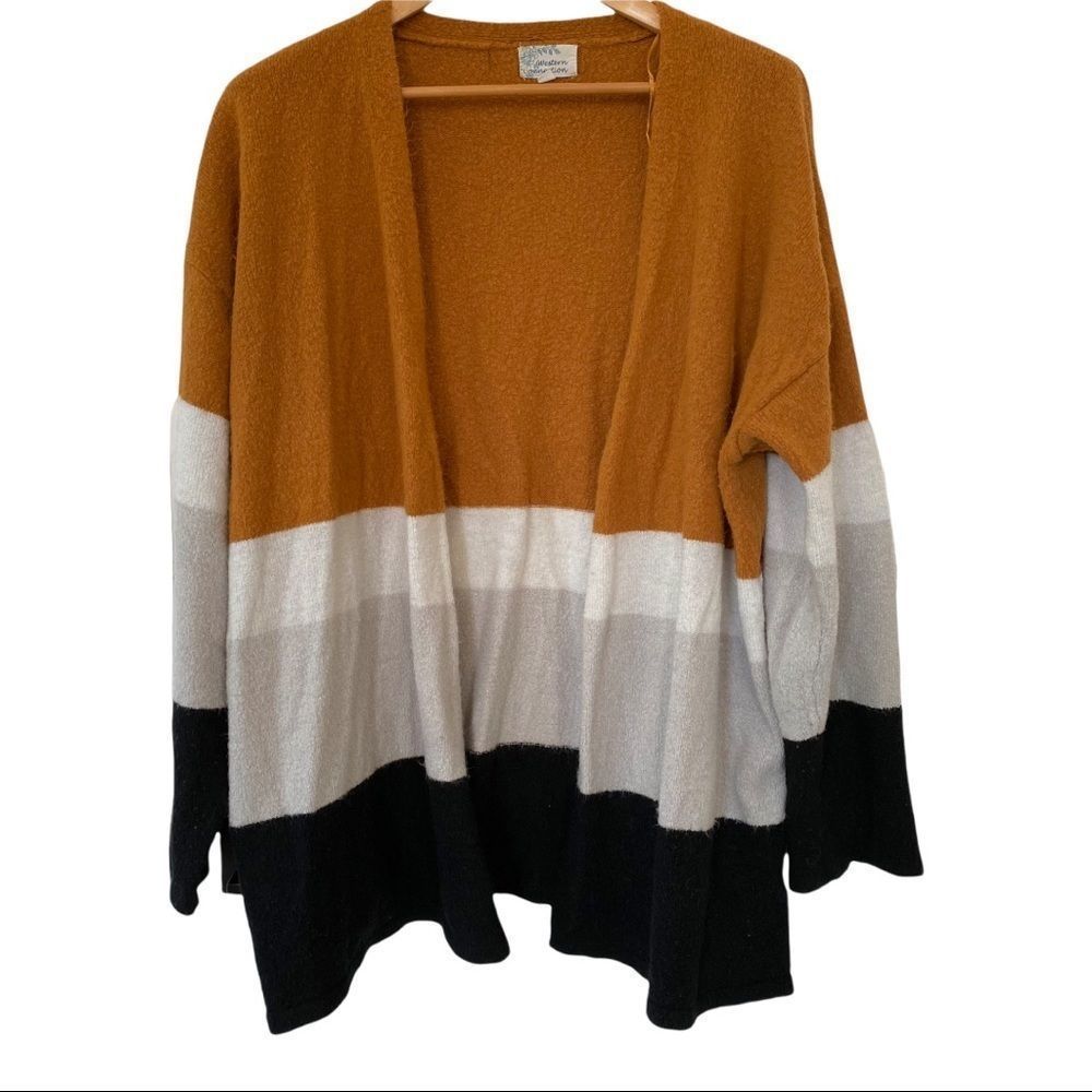 Western connection earthy tone open cardigan 2X